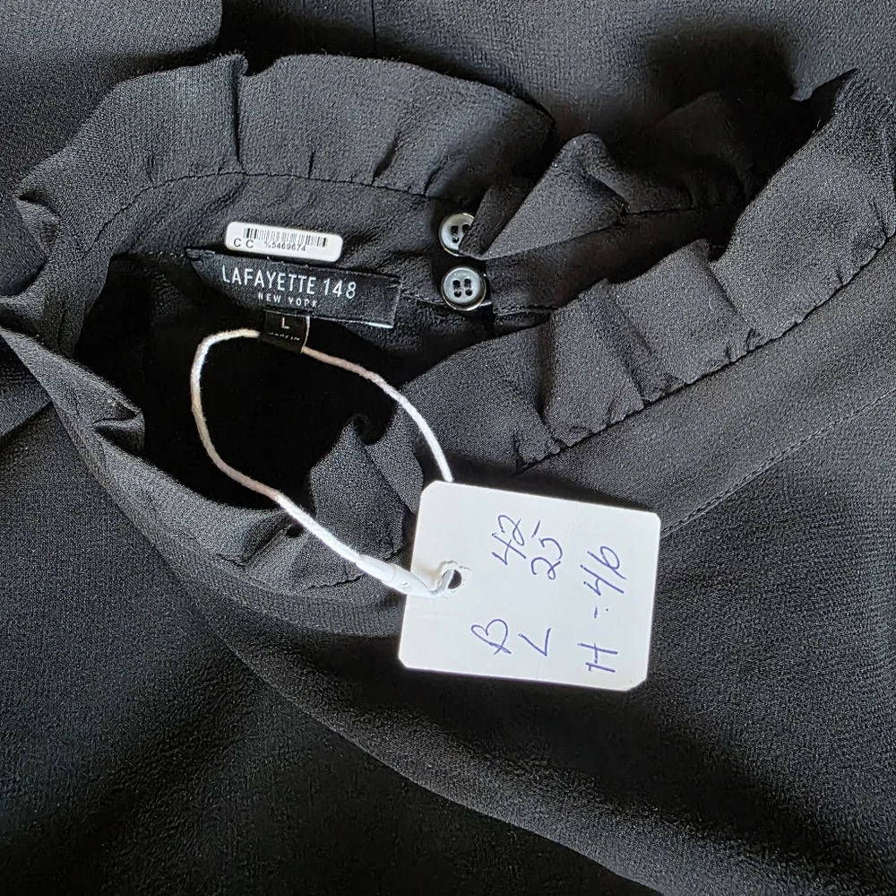 Lafayette 148 New York 100% Silk Black SzL  Blouse - Picture 4 of 5